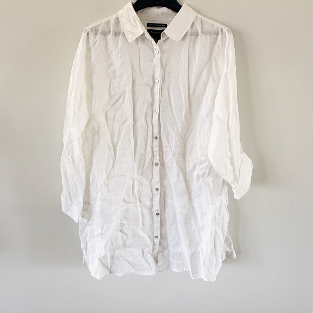 NWT Tahari Women 100% Linen Button Down‎ Top 1X Lagenlook Coastal Classic Resort